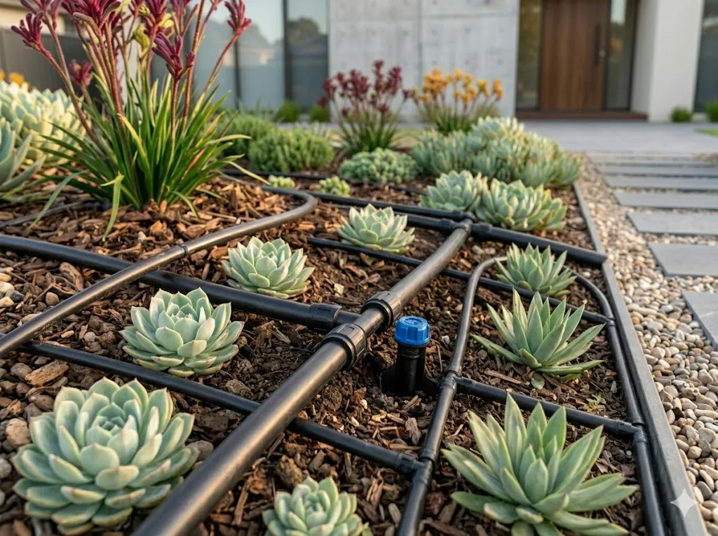 Drip irrigation system installed in garden beds in Sydney