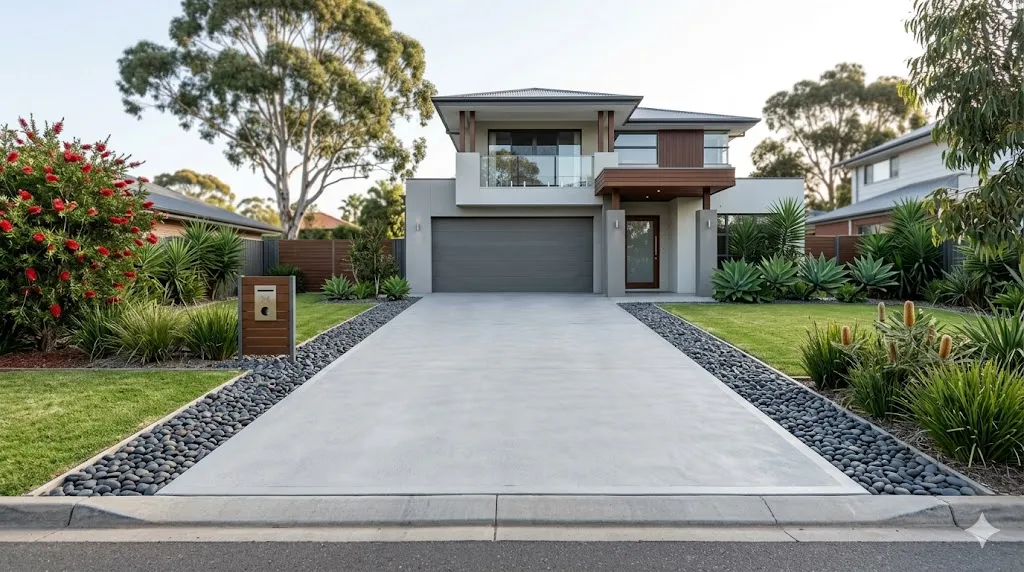 Custom concrete driveway installation in Sydney by NDA Dreamscapes