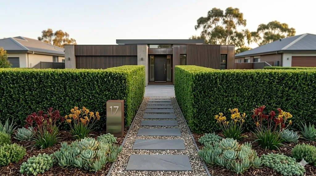 Neatly trimmed privacy hedging along a Sydney property boundary