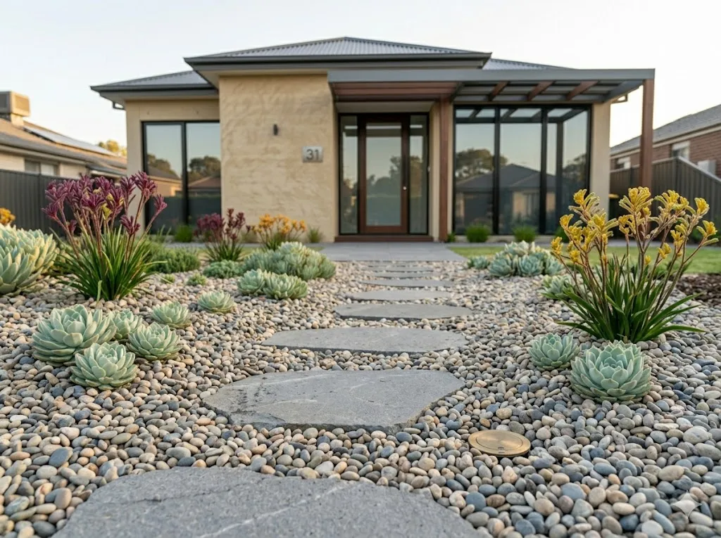 Decorative river pebbles and feature stones in a Sydney garden